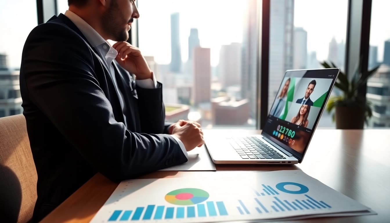 Headhunter IT engagiert sich in einem modernen Büro, während Sie an einem Laptop arbeiten.