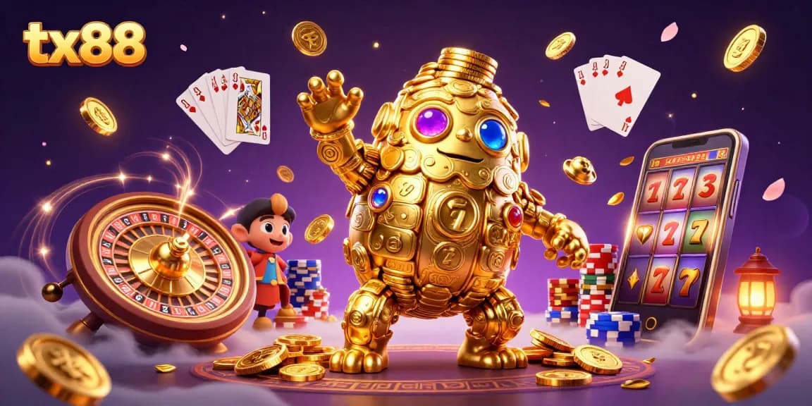 Experience vibrant casino adventures with tx88's golden golem and dynamic game elements.