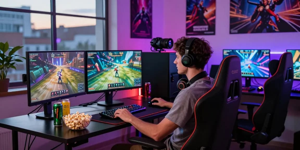 Engaging gaming scene featuring FAFA828 setup with vibrant screens and dynamic ambiance.