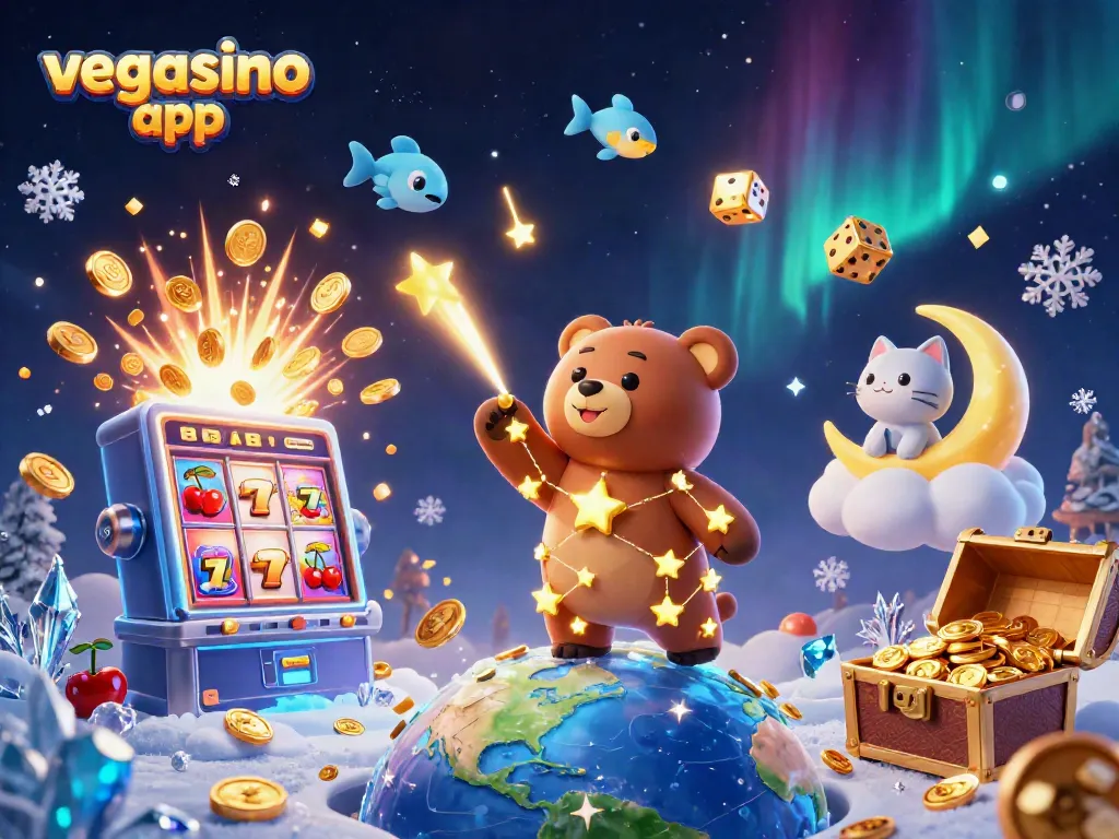 Engage with the vegasino app, exploring a vibrant scene filled with symbols of fortune and gameplay excitement.