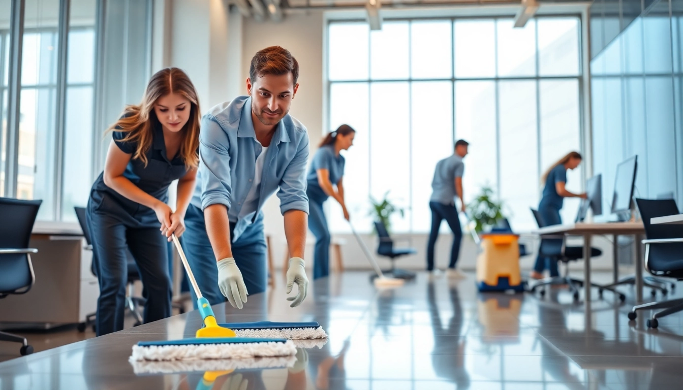 Effiziente Gebäudereinigung Ulm in modernen Büros mit professionellem Team und glänzenden Oberflächen.