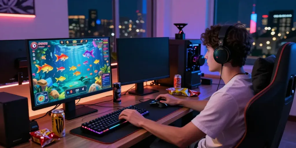 Dive into the excitement of DU88 with vibrant online gaming setup at home.