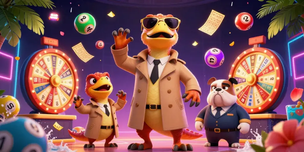 Experience the excitement of Nổ Hũ Online in this vibrant 3D illustration featuring playful cartoon raptors attempting to enter a VIP casino lounge.