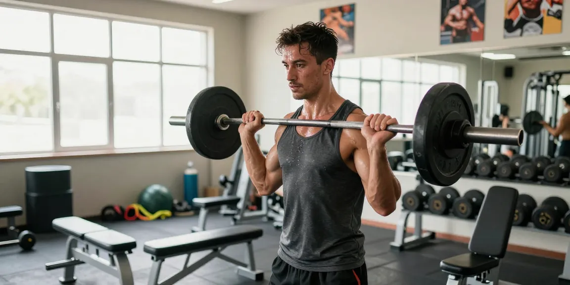 Anabolikashop: Athletisches Training im Fitnessstudio mit Gewichten und motivierender Atmosphäre.