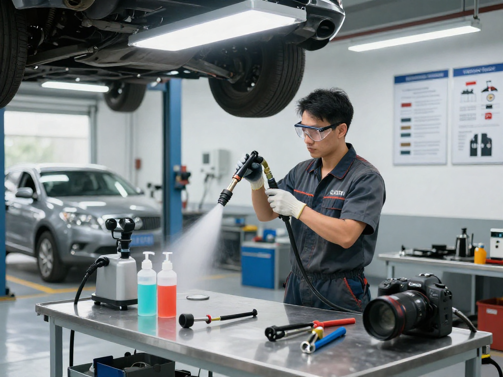 DPF Reinigung Hannover - Fachmann reinigt Dieselpartikelfilter in modernem Werkstattumfeld mit professioneller Ausrüstung.