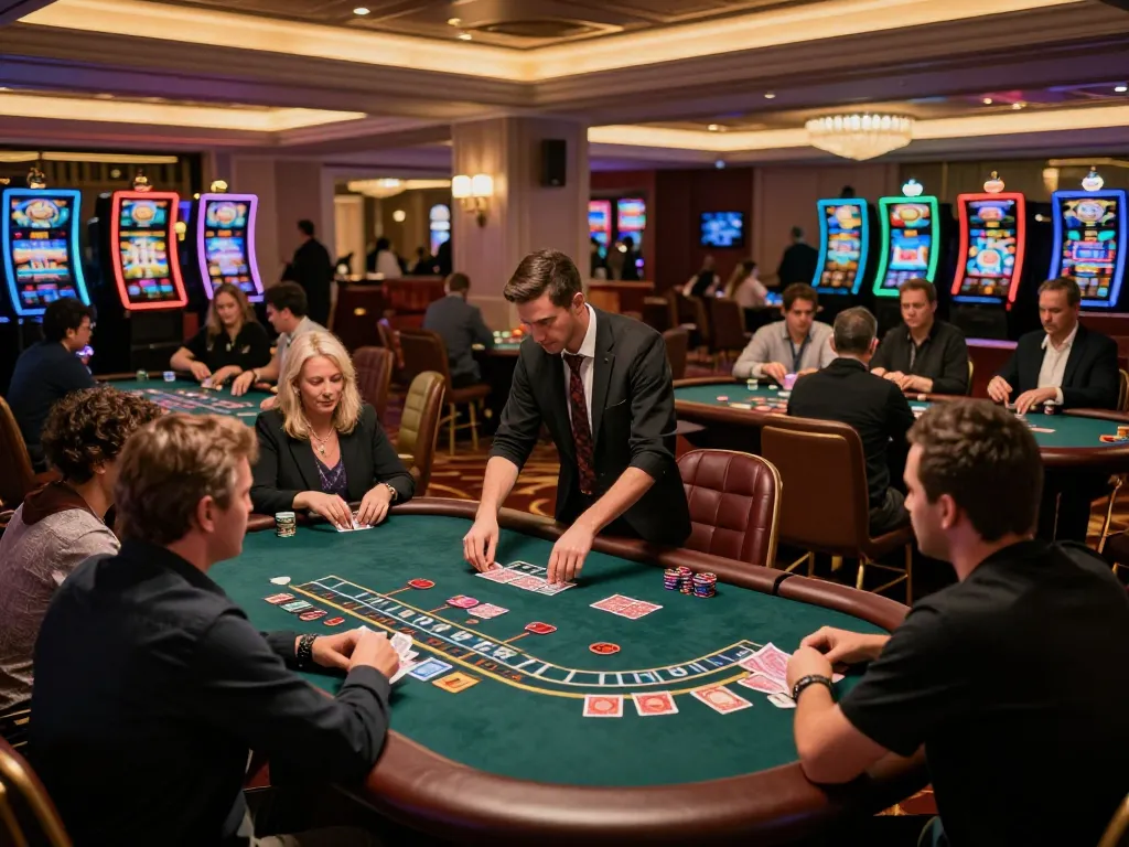 Players enjoying intense blackjack action at https://tr88.bio/ casino, surrounded by elegant decor and vibrant atmosphere