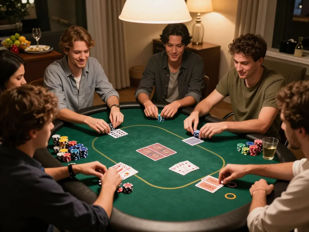 Fesselnde Pokerabend mit Freunden zu Hause, mit Immobilienmakler Frankfurt Eschersheim in einer festlichen Atmosphäre.