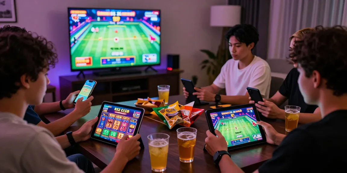 Gaming enthusiasts enjoying gameplay at https://b52club.radio.fm/ in a vibrant home environment.
