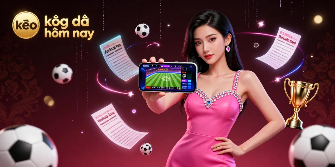 Place bets on kèo bóng đá hôm nay with a confident Asian woman showcasing live sports betting on her smartphone.