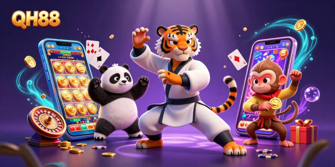 Engage with QH88's exciting gaming features through dynamic casino elements and fun characters.